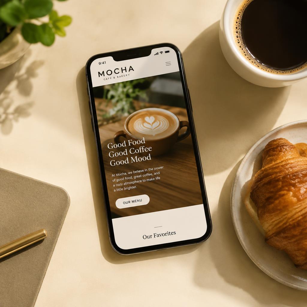 Cafe website mockup on a phone