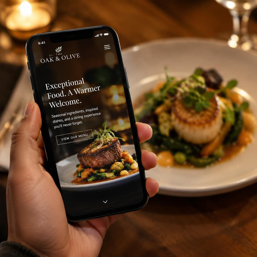 Restaurant landing page on mobile